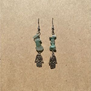 Handmade green aventurine evil eye hand earrings